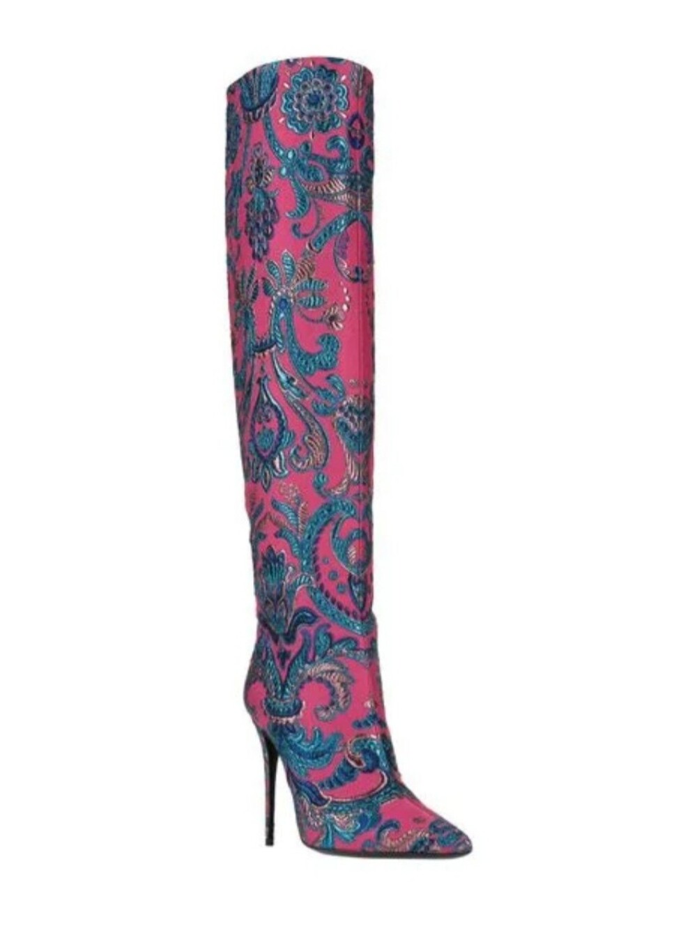 NEW Dolce & Gabbana Pink and Teal Brocade Paisley Stiletto Boots